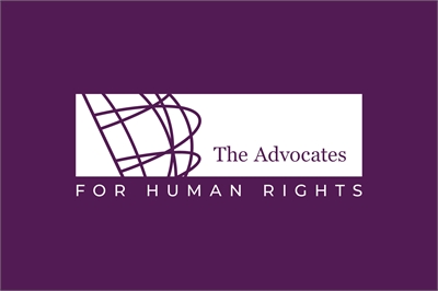 [ai] Logo of The Advocates for Human Rights, featuring an abstract design and the organization's name in white text on a purple background.